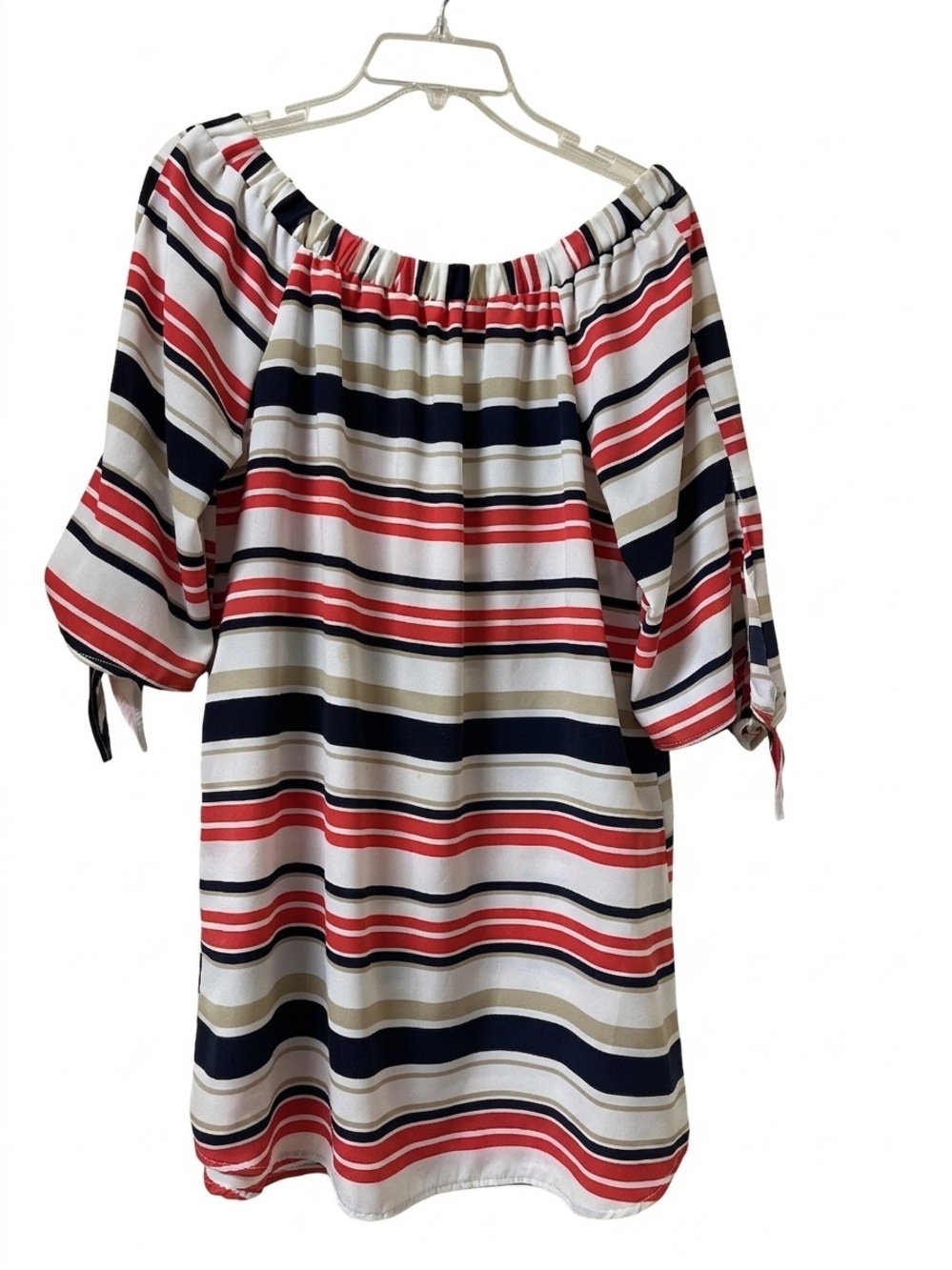 JODIFL Navy, Coral, Beige and White Striped Dress